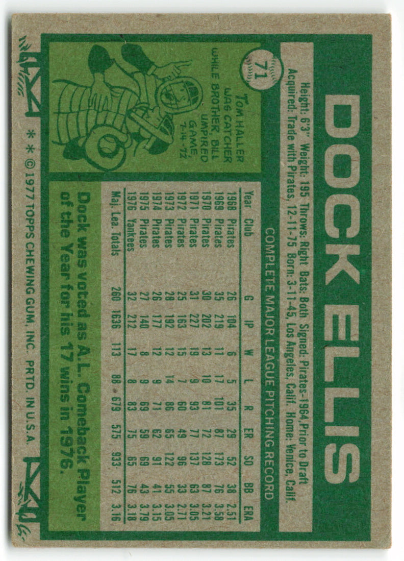 1977 Topps #071 Dock Ellis