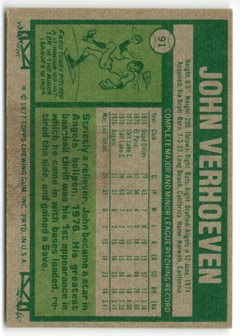 1977 Topps #091 John Verhoeven RC