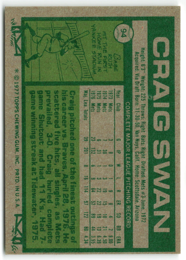 1977 Topps #094 Craig Swan