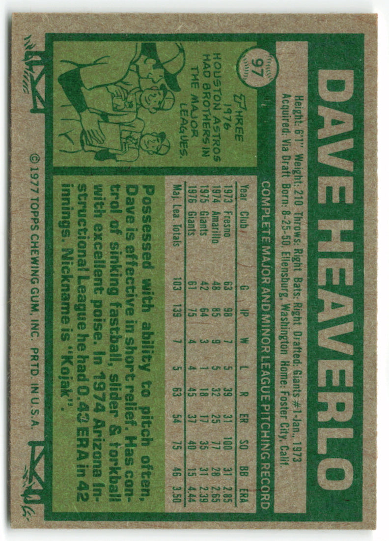 1977 Topps #097 Dave Heaverlo