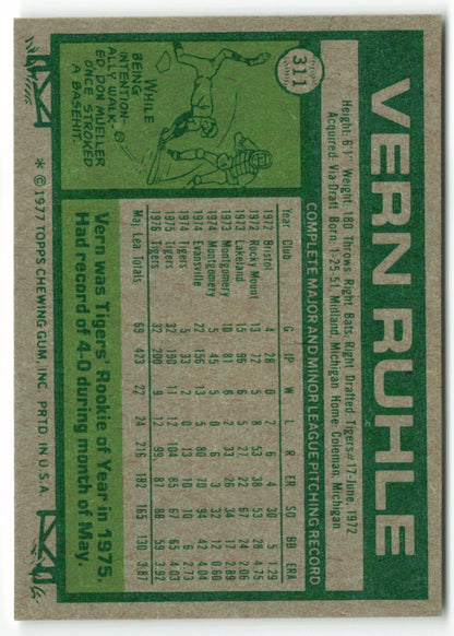 1977 Topps #311 Vern Ruhle