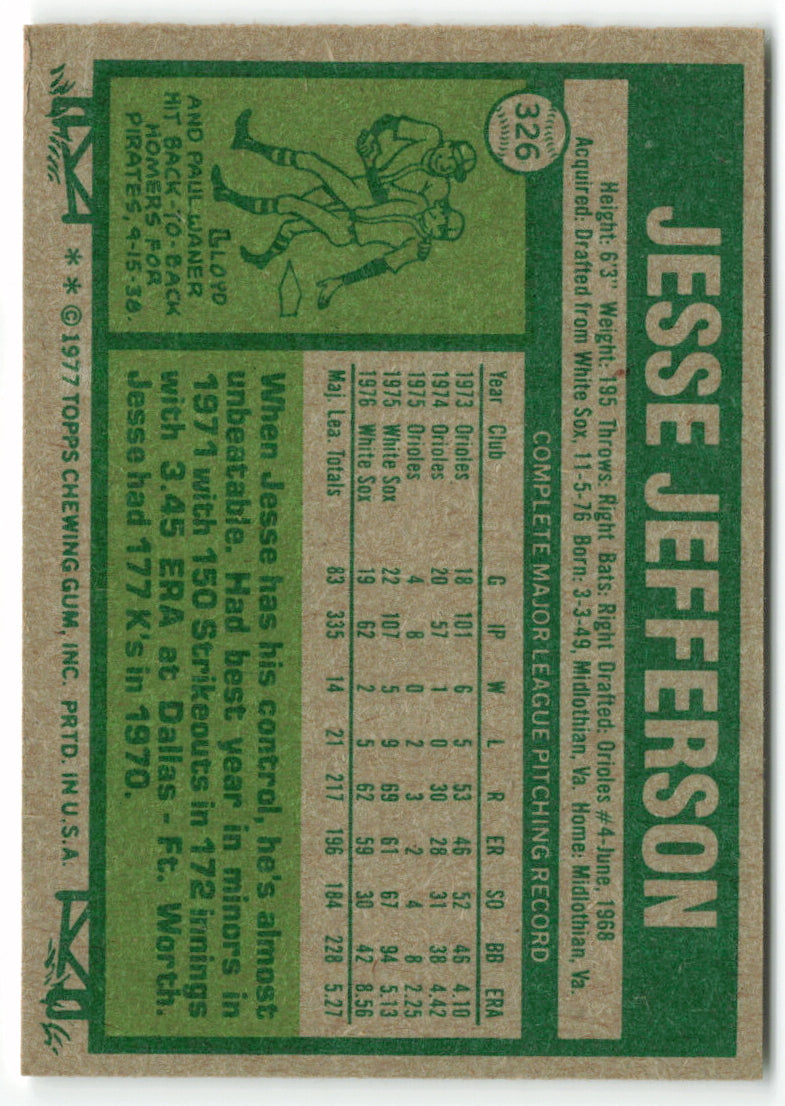 1977 Topps #326 Jesse Jefferson