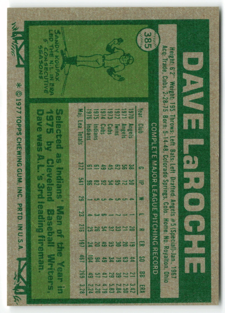 1977 Topps #385 Dave LaRoche