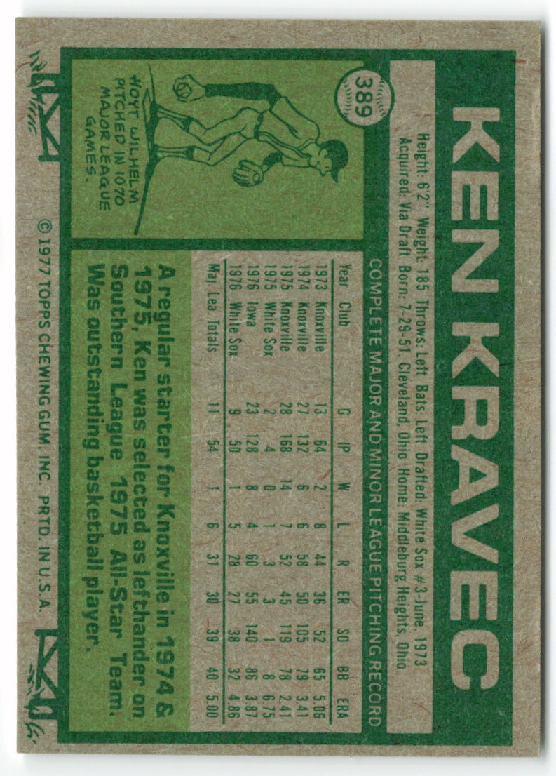 1977 Topps #389 Ken Kravec RC