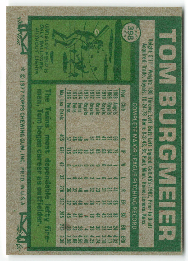 1977 Topps #398 Tom Burgmeier