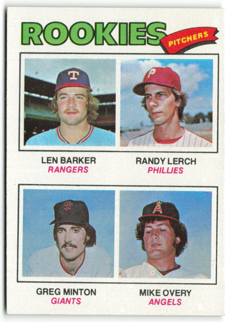 1977 Topps #489 1977 Rookie Pitchers (Len Barker / Randy Lerch / Greg Minton / Mike Overy) RC