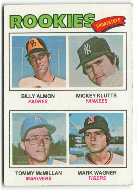 1977 Topps #490 1977 Rookie Shortstops (Billy Almon / Mickey Klutts / Tommy McMillan / Mark Wagner) RC