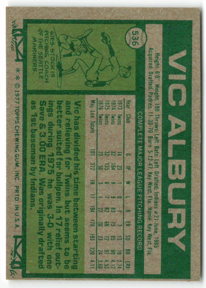 1977 Topps #536 Vic Albury