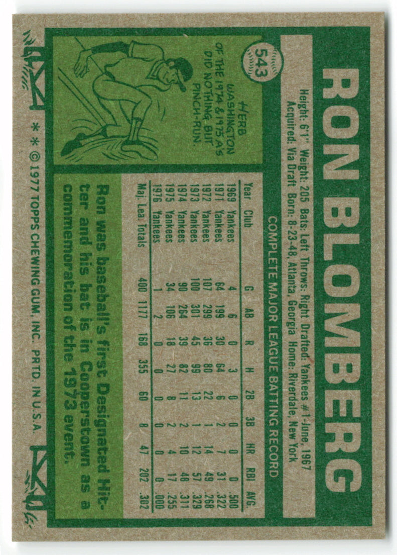 1977 Topps #543 Ron Blomberg