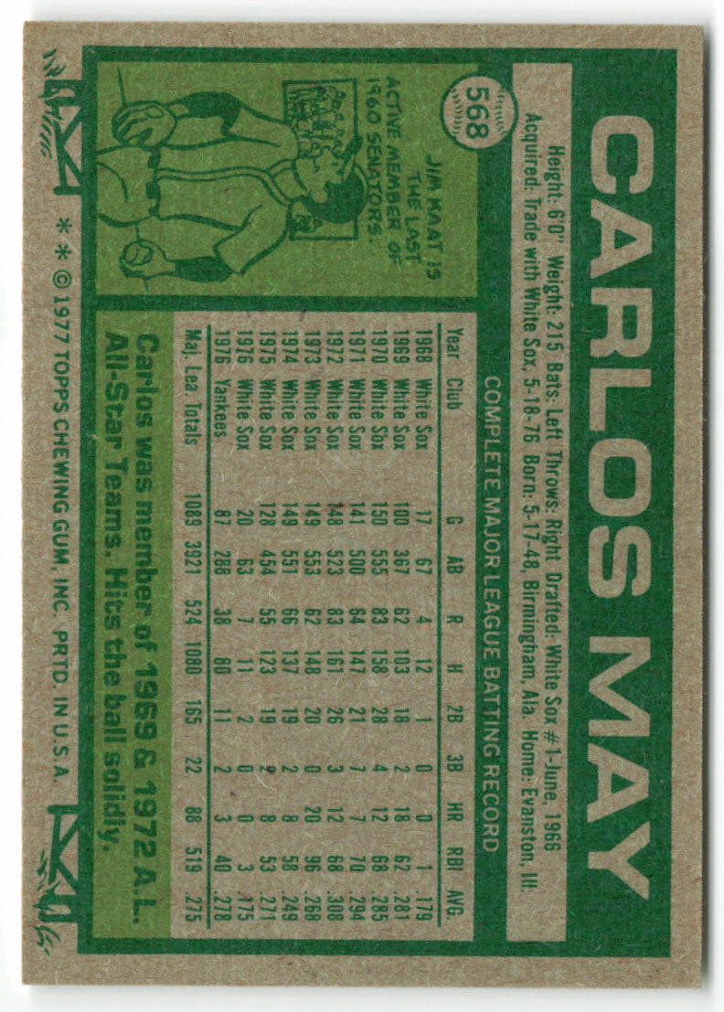 1977 Topps #568 Carlos May