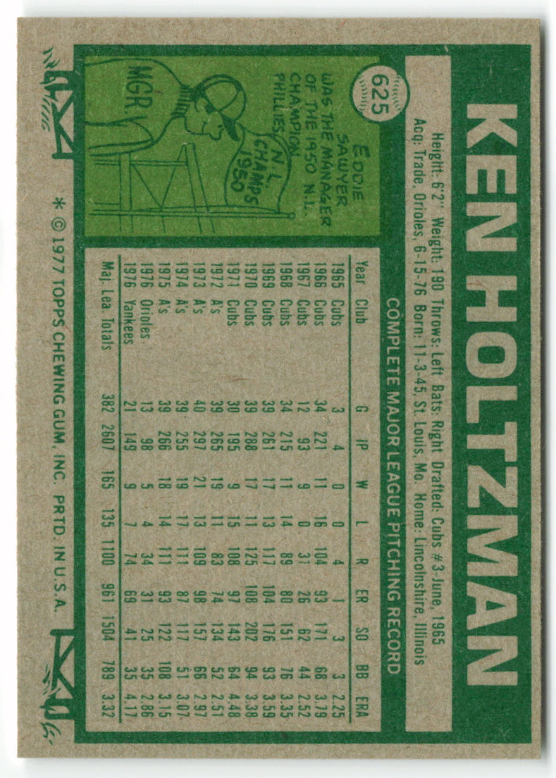 1977 Topps #625 Ken Holtzman