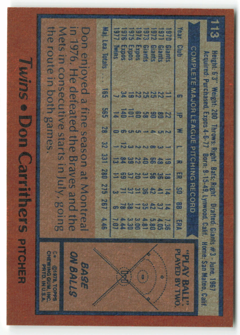 1978 Topps #113 Don Carrithers