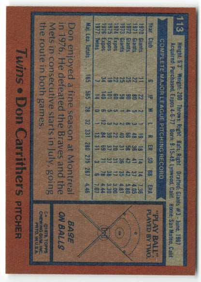 1978 Topps #113 Don Carrithers