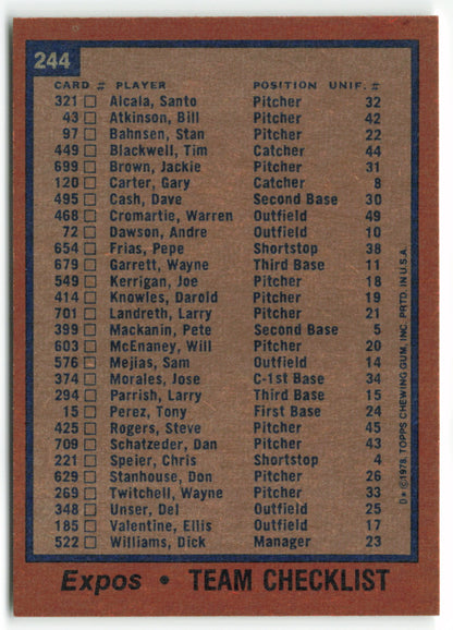 1978 Topps #244 Montreal Expos - Team Card