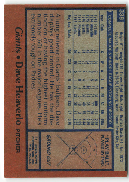 1978 Topps #338 Dave Heaverlo