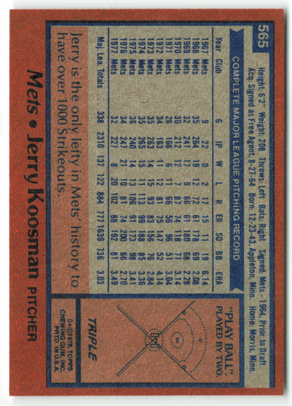 1978 Topps #565 Jerry Koosman