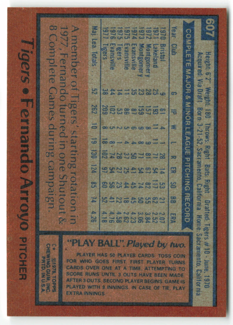 1978 Topps #607 Fernando Arroyo