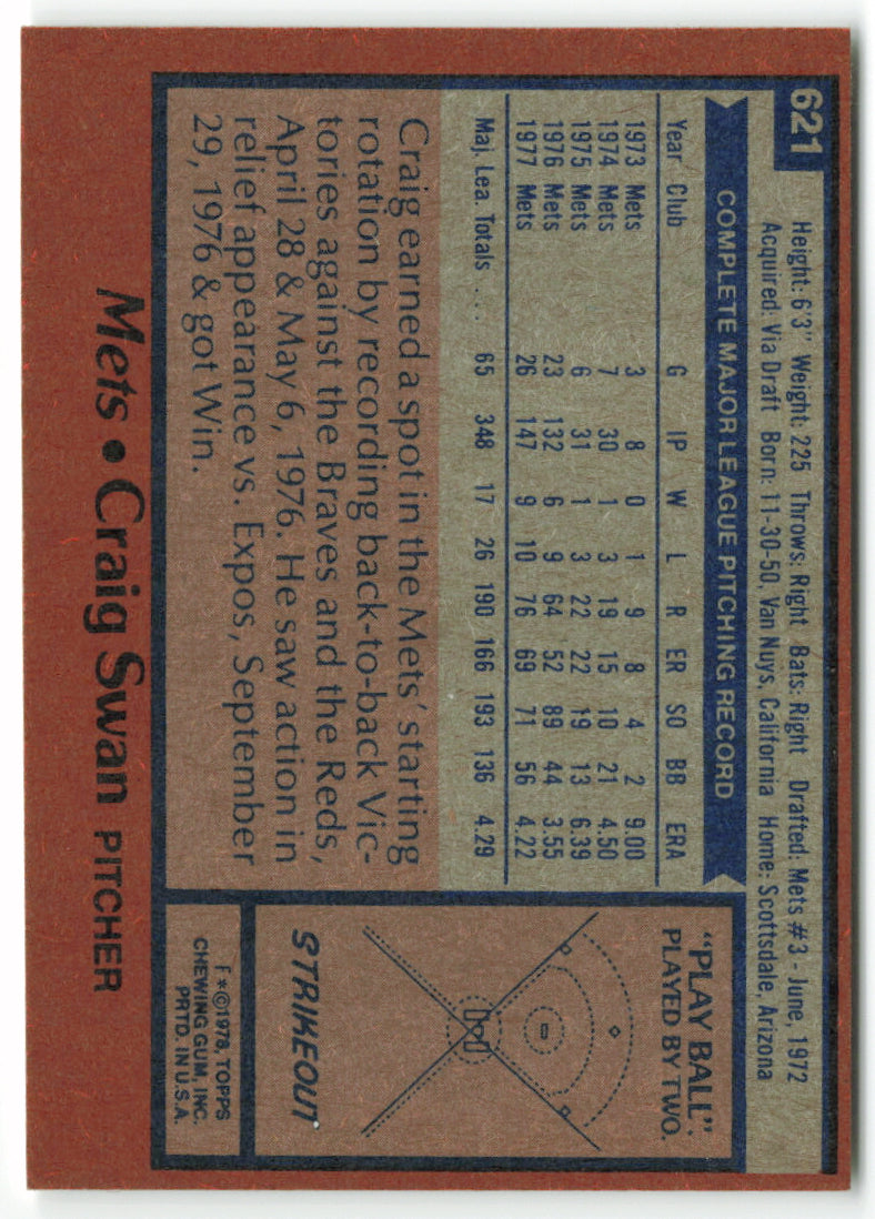 1978 Topps #621 Craig Swan