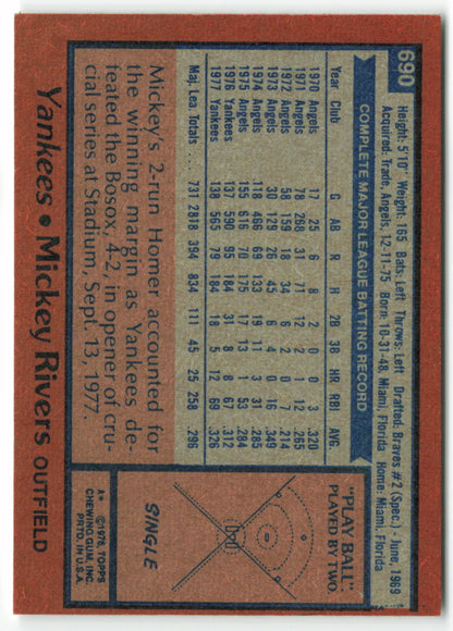 1978 Topps #690 Mickey Rivers