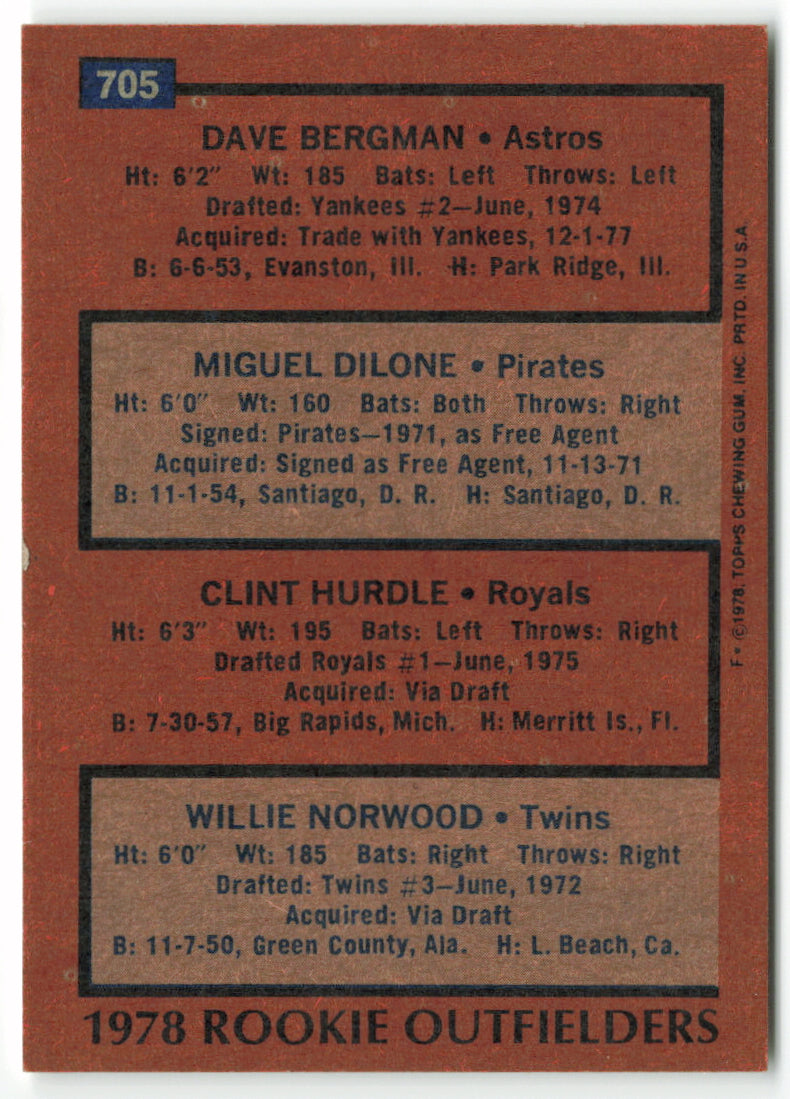 1978 Topps #705 Rookie Outfielders/M.Dilone