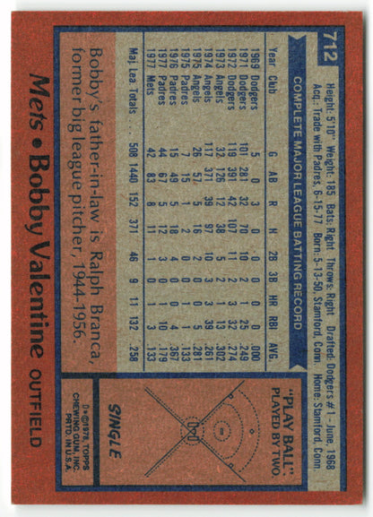 1978 Topps #712 Bobby Valentine