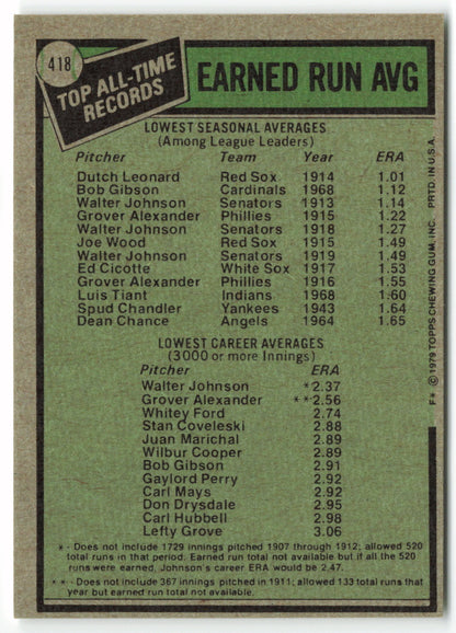 1979 Topps #418 All Time ERA Leaders - Dutch Leonard/Walter Johnson