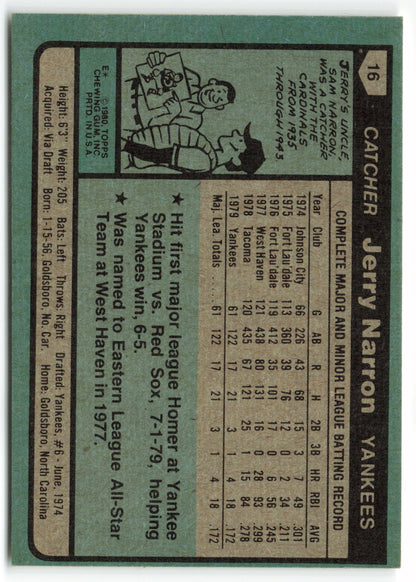 1980 Topps #016 Jerry Narron RC