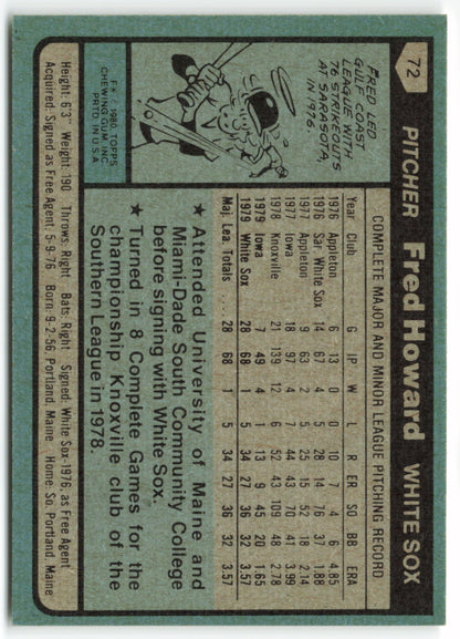 1980 Topps #072 Fred Howard RC