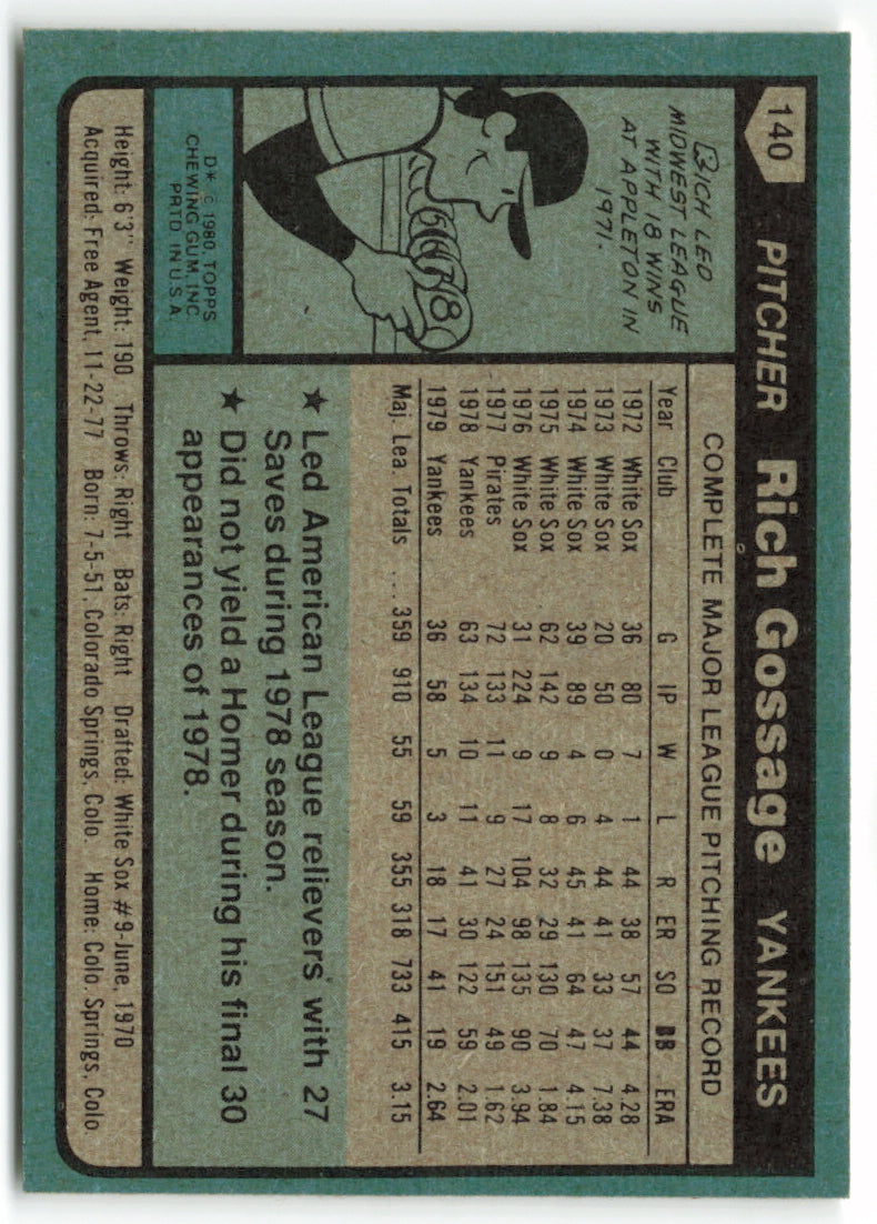 1980 Topps #140 Rich Gossage