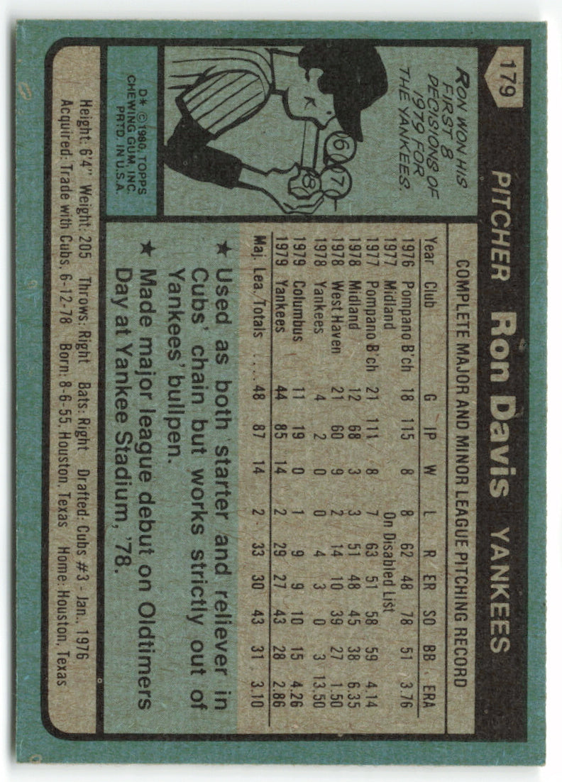 1980 Topps #179 Ron Davis RC