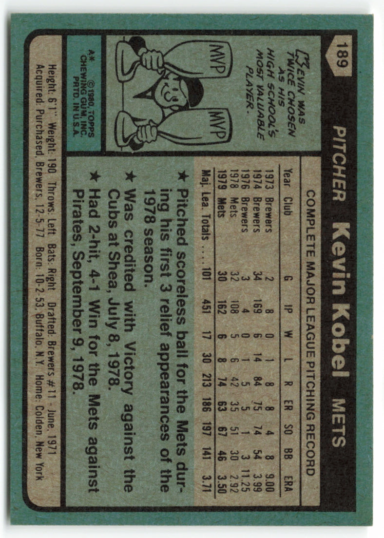 1980 Topps #189 Kevin Kobel