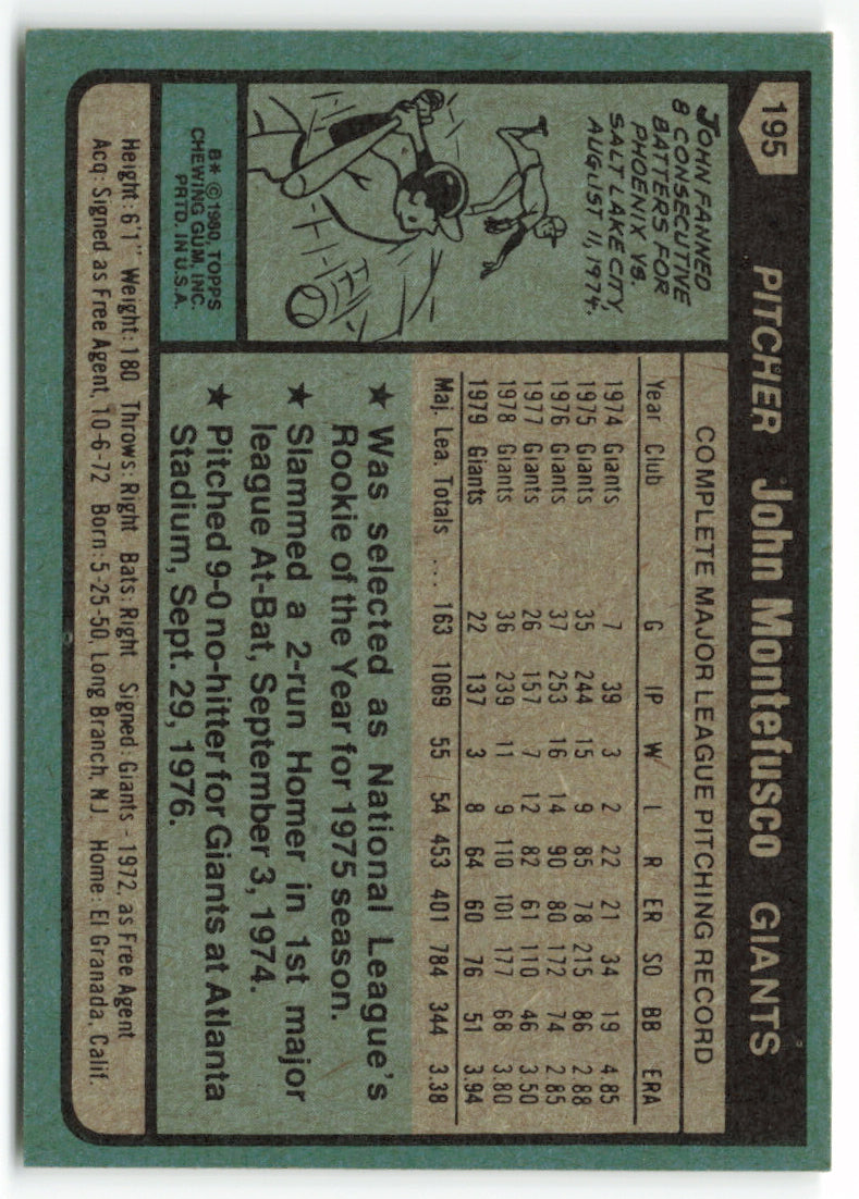 1980 Topps #195 John Montefusco