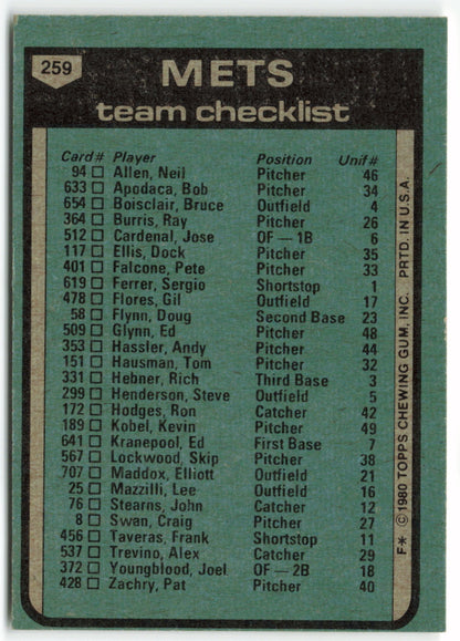 1980 Topps #259 New York Mets / Joe Torre Team Card