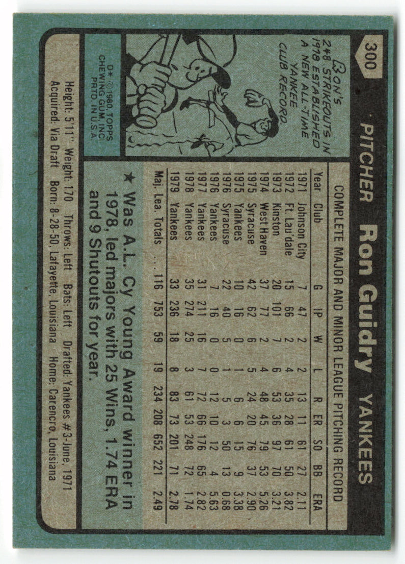 1980 Topps #300 Ron Guidry