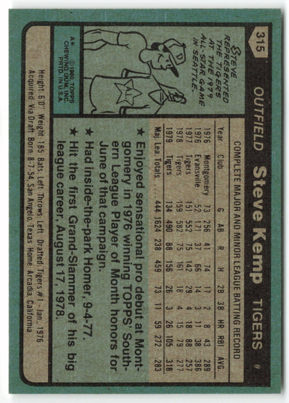 1980 Topps #315 Steve Kemp