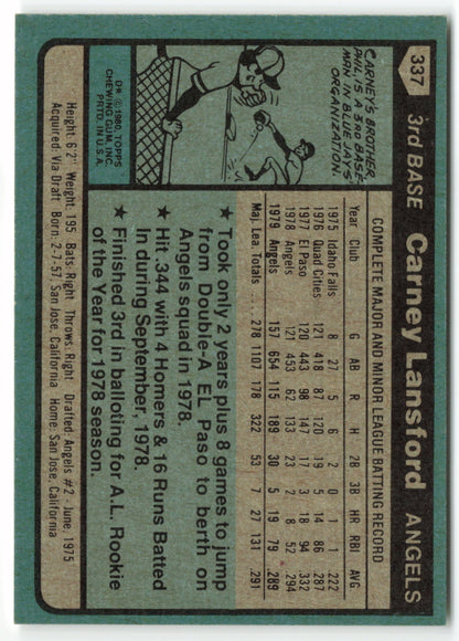 1980 Topps #337 Carney Lansford