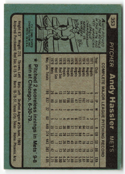 1980 Topps #353 Andy Hassler