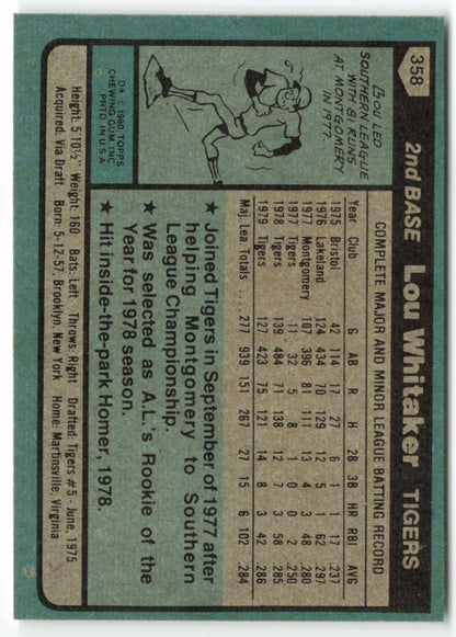 1980 Topps #358 Lou Whitaker