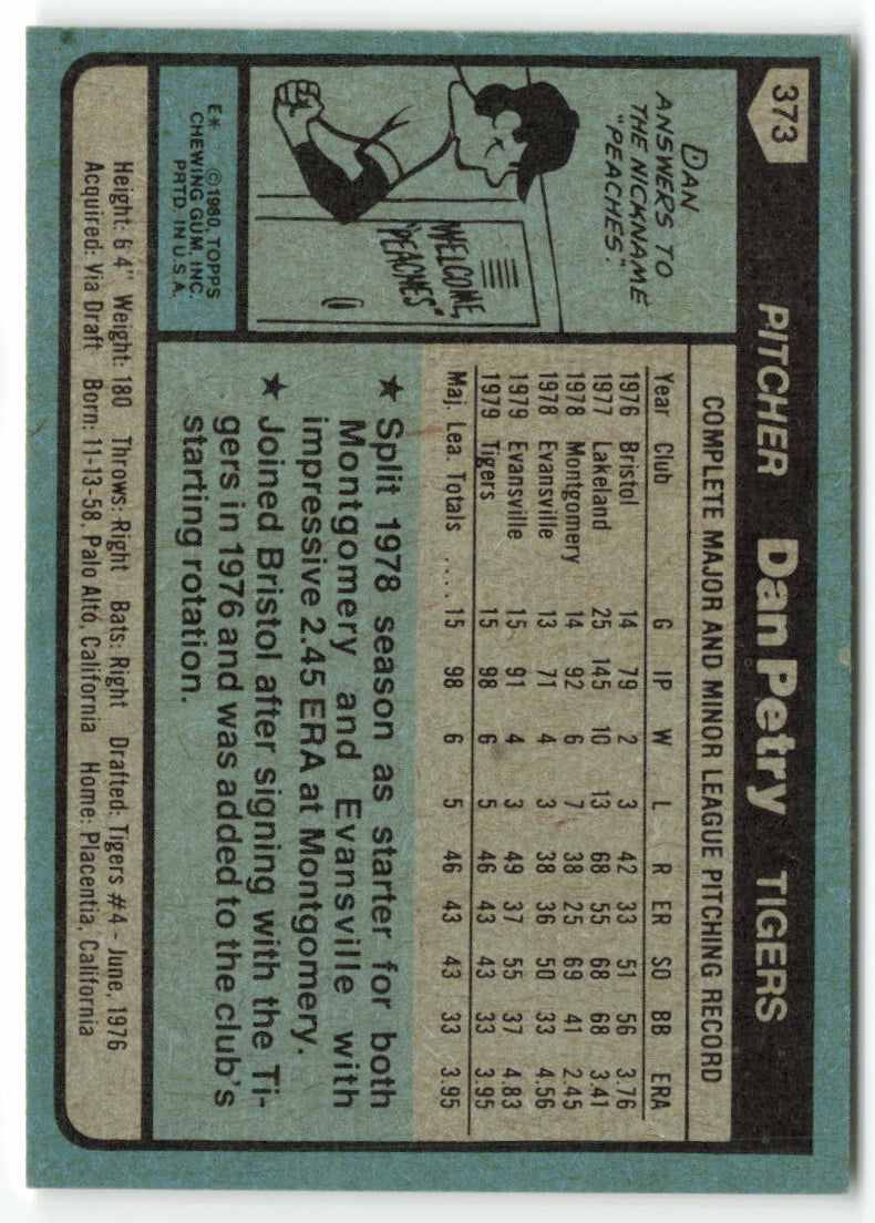 1980 Topps #373 Dan Petry RC