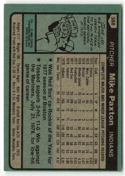 1980 Topps #388 Mike Paxton