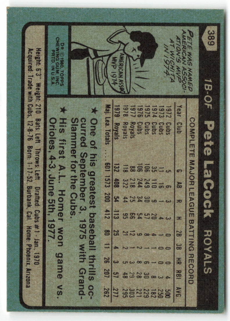 1980 Topps #389 Pete LaCock