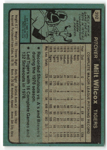 1980 Topps #392 Milt Wilcox