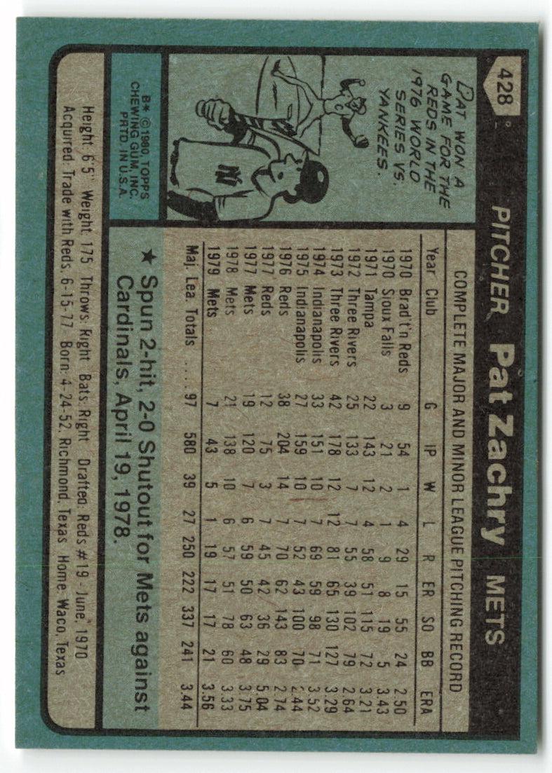 1980 Topps #428 Pat Zachry