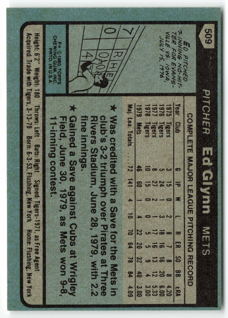 1980 Topps #509 Ed Glynn