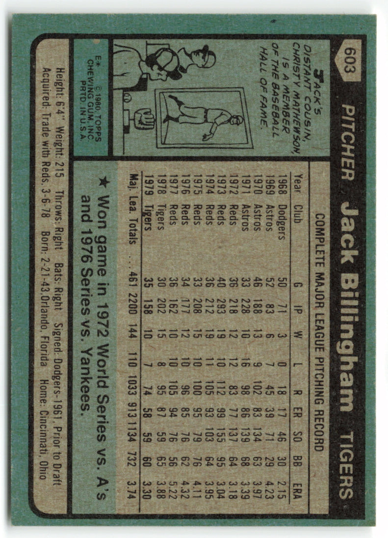 1980 Topps #603 Jack Billingham