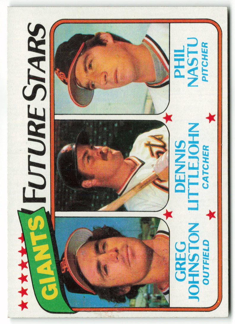 1980 Topps #686 Giants Future Stars (Greg Johnston / Dennis Littlejohn / Phil Nastu) RC