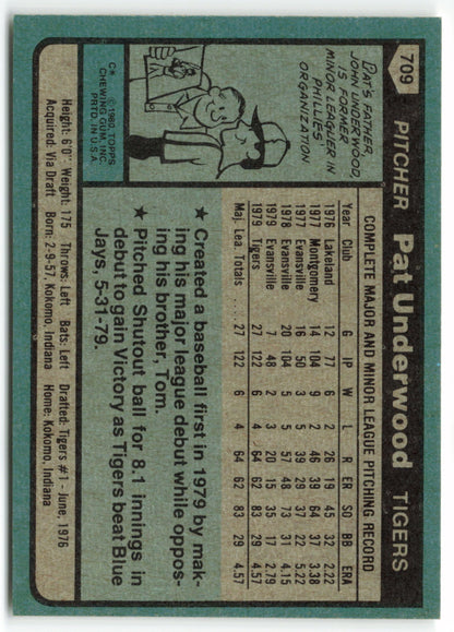 1980 Topps #709 Pat Underwood RC