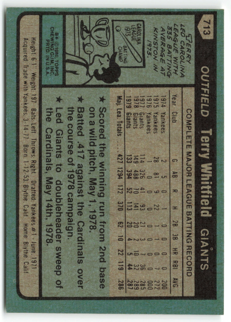 1980 Topps #713 Terry Whitfield