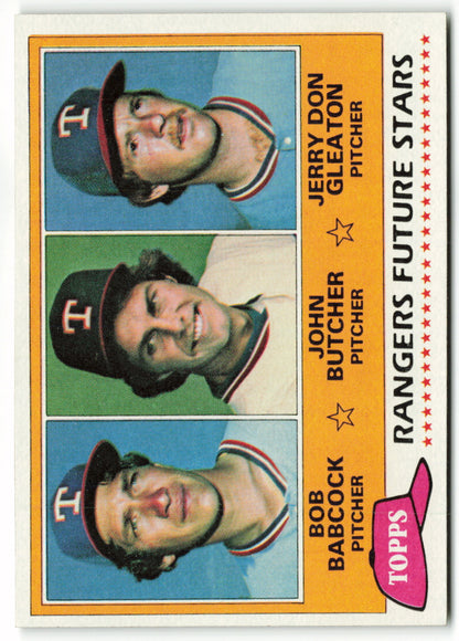 1981 Topps #041 Rangers Future Stars (Bob Babcock / John Butcher / Jerry Don Gleaton) FS RC