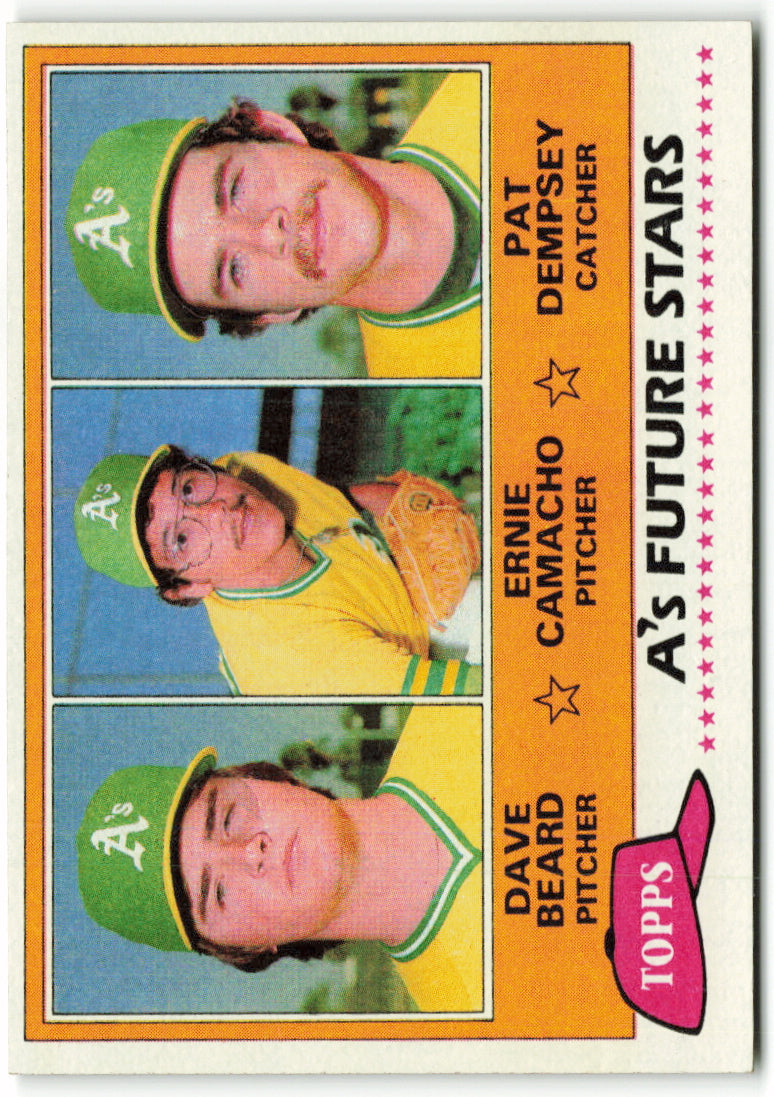 1981 Topps #096 A's Future Stars (Dave Beard / Ernie Camacho / Pat Dempsey) FS RC